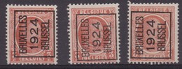België/Belgique  Preo  Typo 3x N° 98A Bruxelles/Brussel 1924 V1a Luppi. - Typo Precancels 1922-31 (Houyoux)