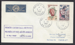 POLYNESIE FRANCAISE - 1960 - " Première Liaison T.A.I Air-France-Polynèsie-France " Enveloppe De Papeete Pour Paris - TB - Covers & Documents