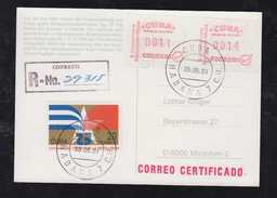 Kuba Cuba 1984 Registered Postcard With ATM Stamps To Munich Germany - Covers & Documents