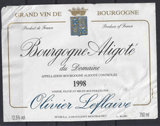 ETIQUETTE BOURGOGNE ALIGOTE 1998 - Olivier Leflaive - Bourgogne