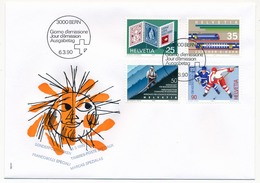 SUISSE - 5 Enveloppes FDC - Timbres Spéciaux : Union Philatélique, Trains, Communes De Montagne, Hockey S/glace - FDC