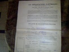 Les Exploitations Electriques A Paris Buletin De Souscription De 600 Fr  Titre Action Annee 1943 - Elektrizität & Gas