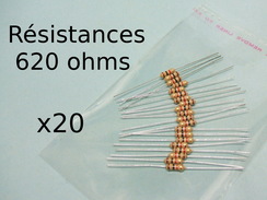 20 RESISTANCES RESISTANCE 620 Omhs Ω 1/4W Pour Leds Train Neuf 1/43 HO 1/87 - Alimentazione & Accessori Elettrici