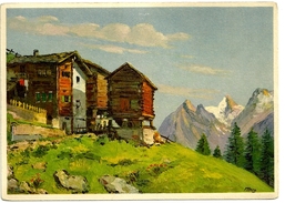 CPA Suisse Hohnegg Pres Saas Fee Fletschhorn Laquinhorn Aquarelle  Repro De Marc Illustrateur - Saas Im Prättigau