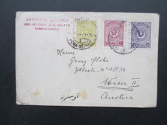 Türkei 1924 Dreifarbenfrankatur MiF. Constantinople - Wien. Vignette Banca Marmorosch Blank. Interessanter Beleg!! - Storia Postale