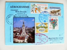 Aerogramme Slovakia 2002 Sport Special Cancel Olympic Games Salt Lake City Plane Avion Registered - Cartas & Documentos