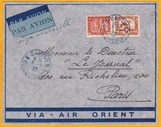 1933 - Enveloppe Par Avion De Can Tho, Indochine Vers Paris Par Air Orient Saigon-Marseille - Cad Transit Saigon - Storia Postale