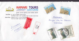 Greece KAMARI TOURS, EXPRESS Exprés Label Registered Recommandé Einschreiben THIRA 1997 Cover Lettera Denmark (2 Scans) - Lettres & Documents