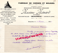 49- BEAUPREAU -FACTURE FABRIQUE CIERGES BOUGIES- CIERGE- ABEILLE CIRE-RUCHE MAXIME MENARD- CHARRON-DENECHEAU-CHENE- 1928 - Straßenhandel Und Kleingewerbe