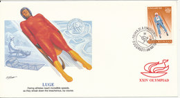 Romania FDC 28-12-1987 XXIV Olympiad Luge With Cachet - FDC