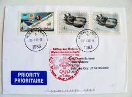 Cover From Austria 2002 Winter Olympic Games Salt Lake City Innsbruck 1964 Bobsleigh Special Red Cancel - Briefe U. Dokumente