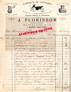 49-  SAUMUR - RARE FACTURE J. FLORISSON- FABRIQUE DE VOITURES FORGE ET CHARRONNAGE- SELLERIE- SELLIER CARROSSIER- 1884 - Old Professions