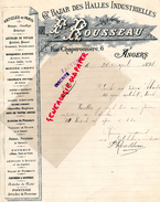 49-  ANGERS- FACTURE F. ROUSSEAU- GRAND BAZAR DES HALLES INDUSTRIELLES-6 RUE CHAPERONNIERE- 1898 - Petits Métiers