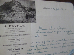 Facture Illustrée J.Payrou Graniteur Tailleur De Pierre Carrières Néfiach Pyrénnées Orientales 1949 - Artigianato