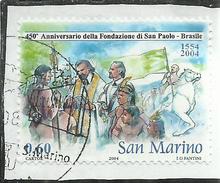 REPUBBLICA DI SAN MARINO 2004 SAN PAOLO DEL BRASILE 450° ANNO DELLA FONDAZIONE DELLA CITTA'  € 0,60 USATO USED OBLI - Usados