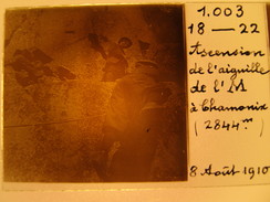 Superbe Photo Stéréoscopique -Ascension De L'aiguille De L'M - Alpinisme   - 1910 - Chamonix - - Diapositivas De Vidrio