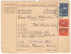 FINLANDIA - Finland - 1930 - Osoitekortti, Kotimaisen Paketin - Adresskort Paket Packet Freight Bill Card - Viaggiata Da - Postpaketten