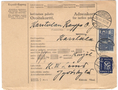 FINLANDIA - Finland - 1930 - Osoitekortti, Kotimaisen Paketin - Adresskort Paket Packet Freight Bill Card - Viaggiata Da - Paketmarken