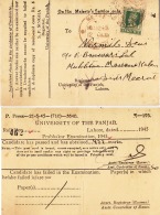 India  1945  KG VI  LAHORE University  9 Pies  Formula  SERVICE Postecard  # 95241   Inde Indien - 1936-47  George VI