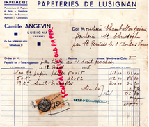 86- LUSIGNAN-FACTURE PAPETERIES DU LUSIGNAN- IMPRIMERIE CAMILLE ANGEVIN- PAPETERIE -1936-CHAMBALLON MAXIMIN ST GERVAIS - Druck & Papierwaren