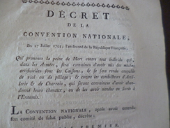 Décret De La Convention Nationale 27/07/1793 Peine De Mort Pour Les Violeurs, Pileurs, .....autographié - Decretos & Leyes