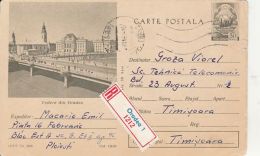 TRAM, TRAMWAY, ORADEA BRIDGE, REGISTERED PC STATIONERY, ENTIER POSTAL, 1961, ROMANIA - Tramways