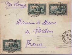 Lettre Par Avion Cachet Manuel Casablanca-Postes I8-4 34 Pour Verdun Transit Par Marseille - Briefe U. Dokumente