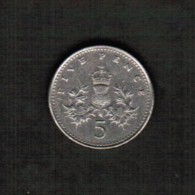 GREAT BRITAIN  5 PENCE 1991  (KM #937b) - 5 Pence & 5 New Pence