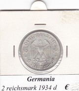 GERMANIA  2 REICHSMARK 1934  LETTERA D  COME DA FOTO - 2 Reichsmark