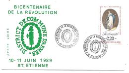 OBLITERATION BICENTENAIRE REVOLUTION SAINT ETIENNE LOIRE 1989 - Revolución Francesa
