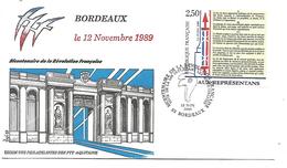 OBLITERATION BICENTENAIRE REVOLUTION - VOTE LOI INSTITUANT LES MUNICIPALITES BORDEAUX 1989 - Revolución Francesa