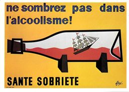 ILLUSTRATEUR FORE  SANTE PREVENTION ALCOOL ALCOOLISME SANTE SOBRIETE NE SOBREZ PAS DANS L'ALCOOLISME BATEAU BOUTEILLE - Fore