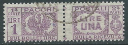 1946 LUOGOTENENZA USATO PACCHI POSTALI 1 LIRA - Z6-4 - Paketmarken