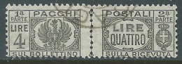 1946 LUOGOTENENZA USATO PACCHI POSTALI 4 LIRE - Z7-9 - Paketmarken