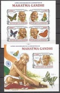 Burundi 2013, Mahatme Gandhi, Butterflies, 4val In BF+BF IMPERFORATED - Unused Stamps