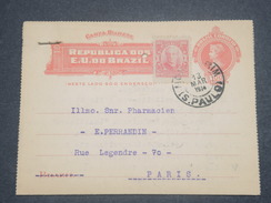 BRÉSIL - Entier Postal + Complément De Sao Paulo Pour La France En 1914 - L 8244 - Postwaardestukken