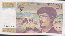 FRANCE FAY.66/1 P151a 20 FRANCS 1980 # 001 FIRST ! VF NO P.h. Very Few Folds Only ! - 20 F 1980-1997 ''Debussy''