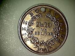 Bolivie 10 Bolivianos/1 Bolivar 1951 ( Troué ) - Bolivië