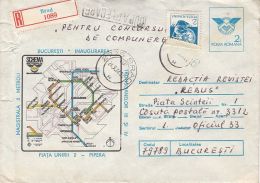 61249- BUCHAREST SUBWAY NETWORK MAP, REGISTERED COVER STATIONERY, POTTERY STAMPS, 1988, ROMANIA - Tramways