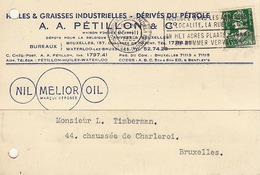 Carte Timbrée Huile Graisse Petillon à Bruxelles Et Waterloo Nil Melior Oil - Auto's