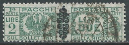1945 LUOGOTENENZA USATO PACCHI POSTALI 2 LIRE - Z7-2 - Colis-postaux