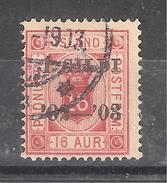 ISLAND / Islande 1902 SERVICE,Yvert N° 14B , Surchargé 1 GILDI Sur 16 A Rouge ,dentelé 14 X 13 1/2 Obl, TB - Service