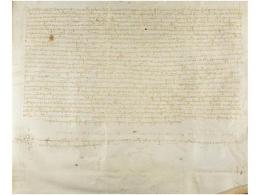 1411. MANUSCRITO: (SANT ESTEVE DE PALAUTORDERA). DOTE Y PACTO NUPCIAL. Pergamino. 33,5x39 Cm.... - Ohne Zuordnung