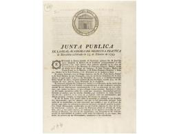 1791-1793. FOLLETO: JUNTA PUBLICA DE LA REAL ACADEMIA DE MEDICINA PRACTICA DE BARCELONA CELEBRADA EN 14... - Unclassified