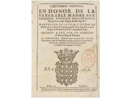 1636. LIBRO: (MALLORCA). THOMAS, MIGUEL [editor]: CERTAMEN POÉTICO EN HONOR DE LA... - Ohne Zuordnung