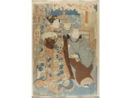 1840 Ca. GRABADO: (GRABADO JAPONES). UTAGAWA, KUNIYOSHI?: CEREMONIA DEL TE?.... - Unclassified