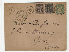 CTN48B - ENVELOPPE SAGE 5c + COMPL.TS RECOMMANDEE PAIMPOL / CAEN 21/2/1899 - Standard Covers & Stamped On Demand (before 1995)