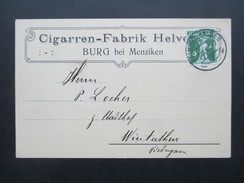 Schweiz 1915 Postkarte / Firmenkarte Cigarren Fabrik Helvetia. Burg Bei Menziken. Beinwill Am See - Cartas & Documentos