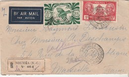 LAPEROUSE 1F X2 +CAGOU 20F SUR LETTRE REC NOUMEA 1946 POUR MARSEILLE 2 SCANS - TDA200A - Covers & Documents