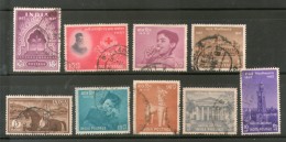 India 1957 Used Year Pack Of 9 Stamps Red Cross Children's Day Universities - Volledig Jaar